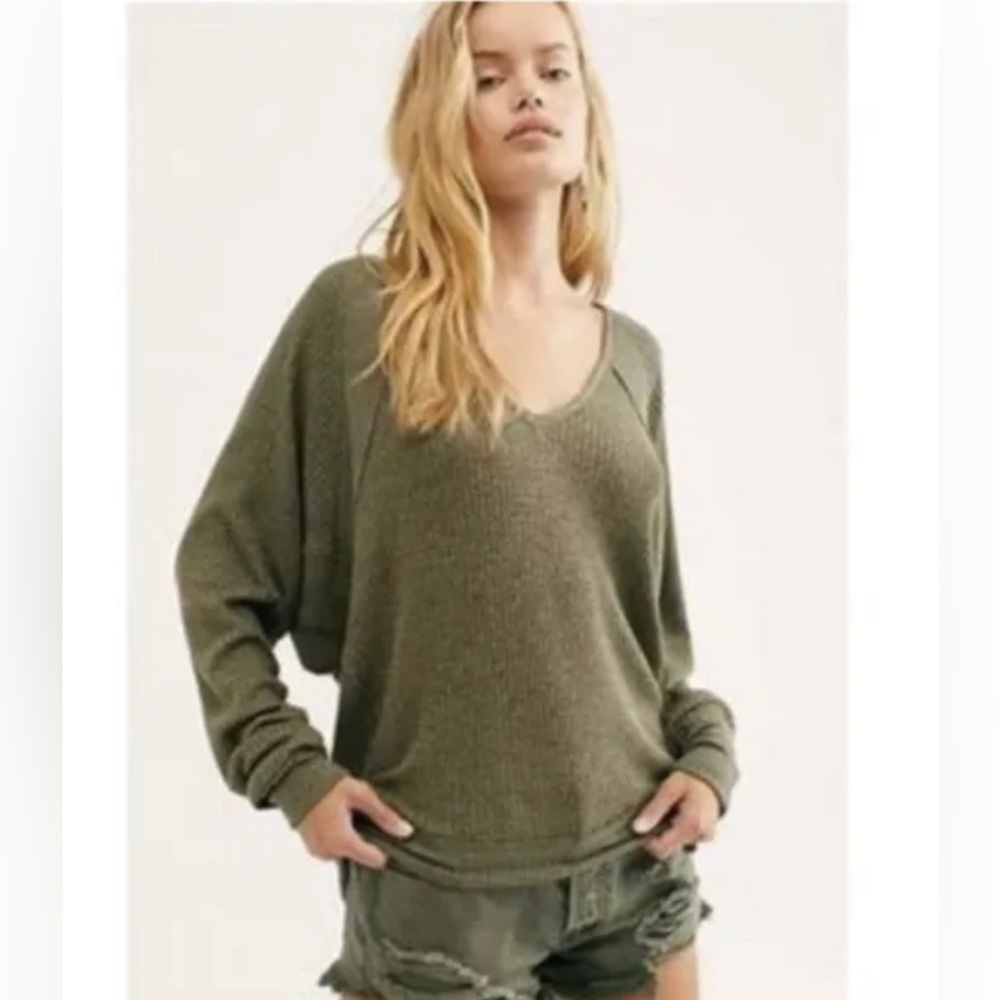Free People Womens Small Ferngully Santa Clara Thermal Shirt Top V Neck